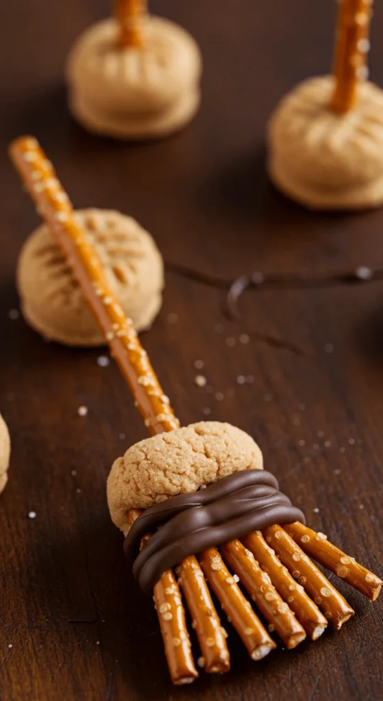 No-Bake Witch Broom Pretzel Cookies